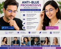 Anti-Blue Progressive Reading Glasses – Auto Focus Blue Cut Eyewear (Pack of 1)